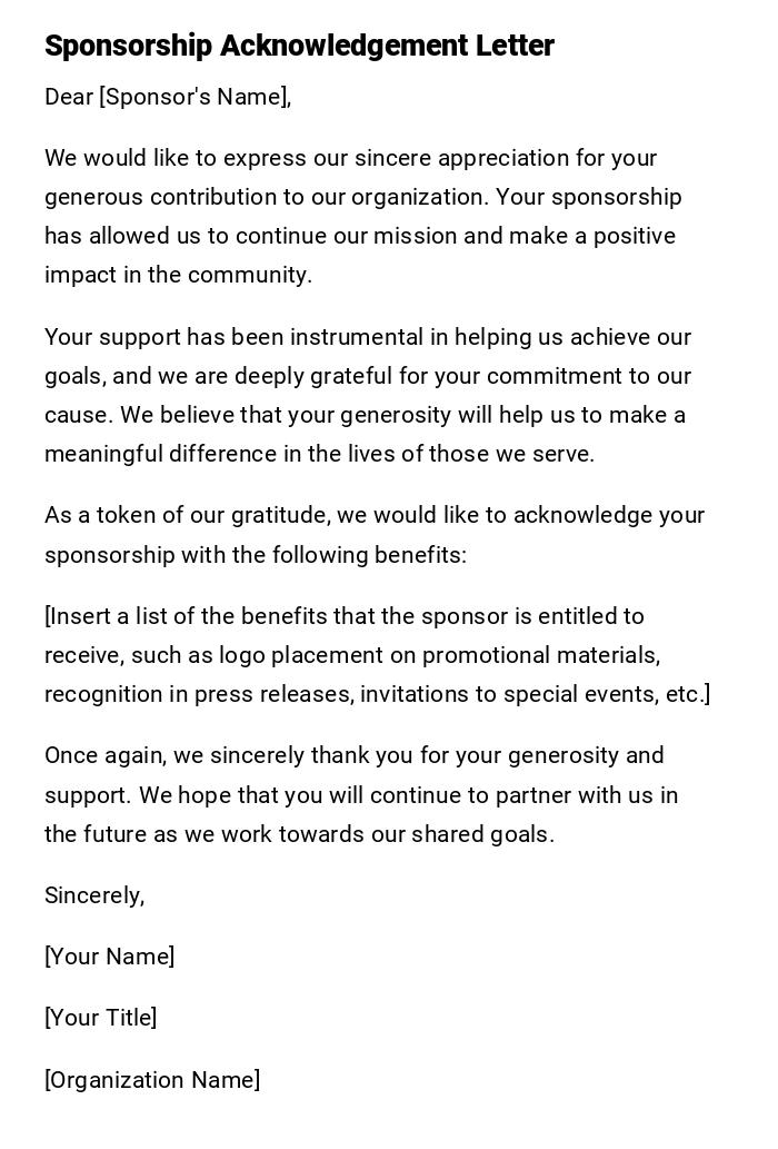 Sponsorship Acknowledgement Letter