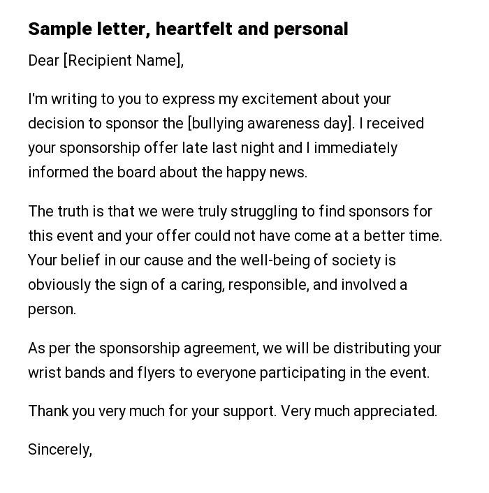 Sample letter, heartfelt and personal