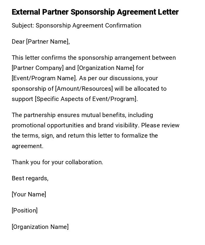 External Partner Sponsorship Agreement Letter