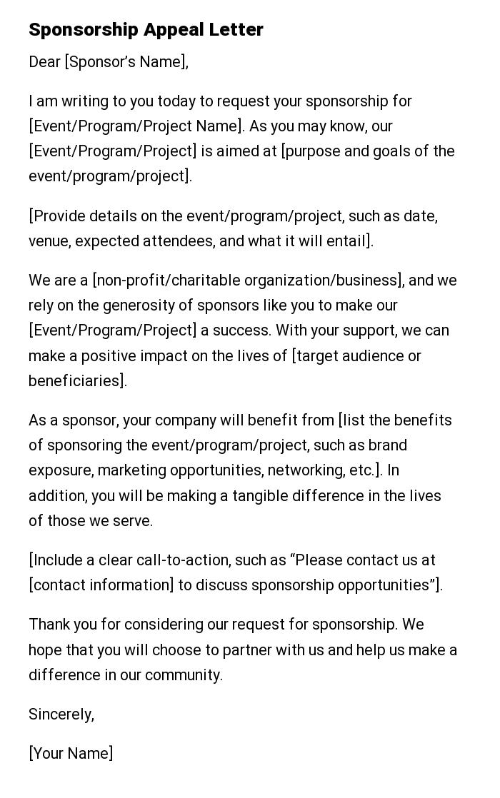 Sponsorship Appeal Letter
