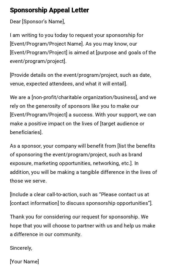 Sponsorship Appeal Letter