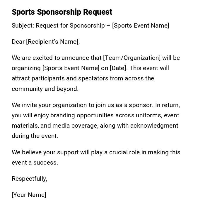 Sports Sponsorship Request Sports Sponsorship Request