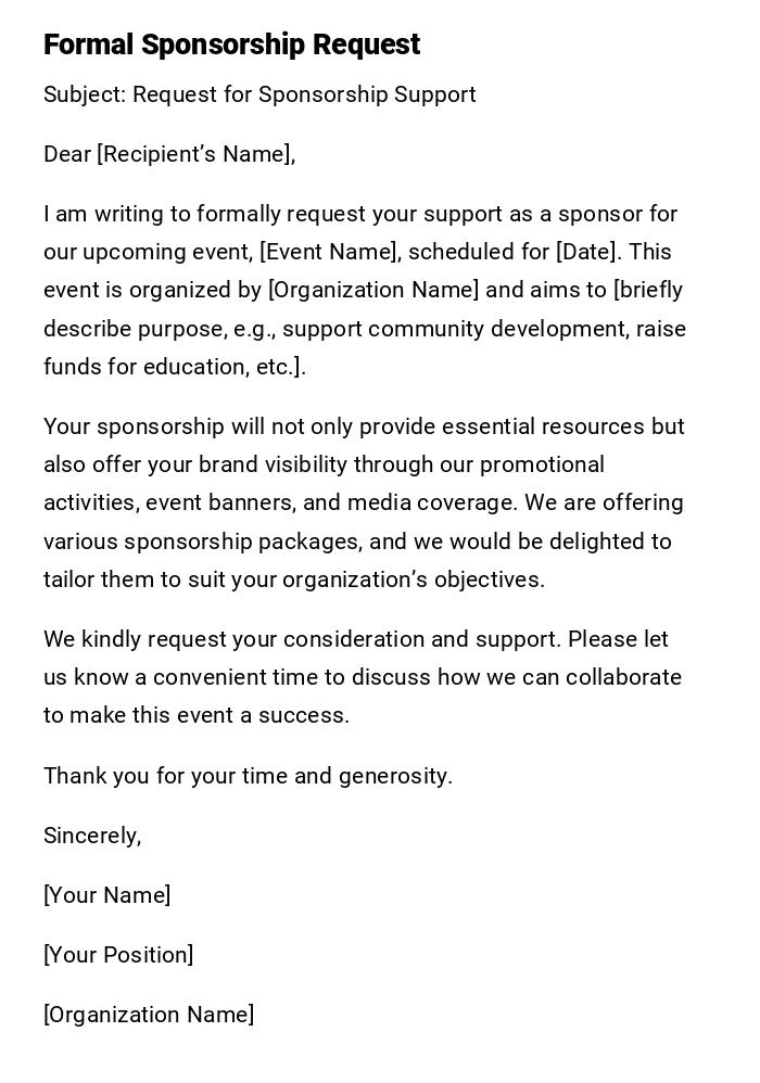 Formal Sponsorship Request Formal Sponsorship Request