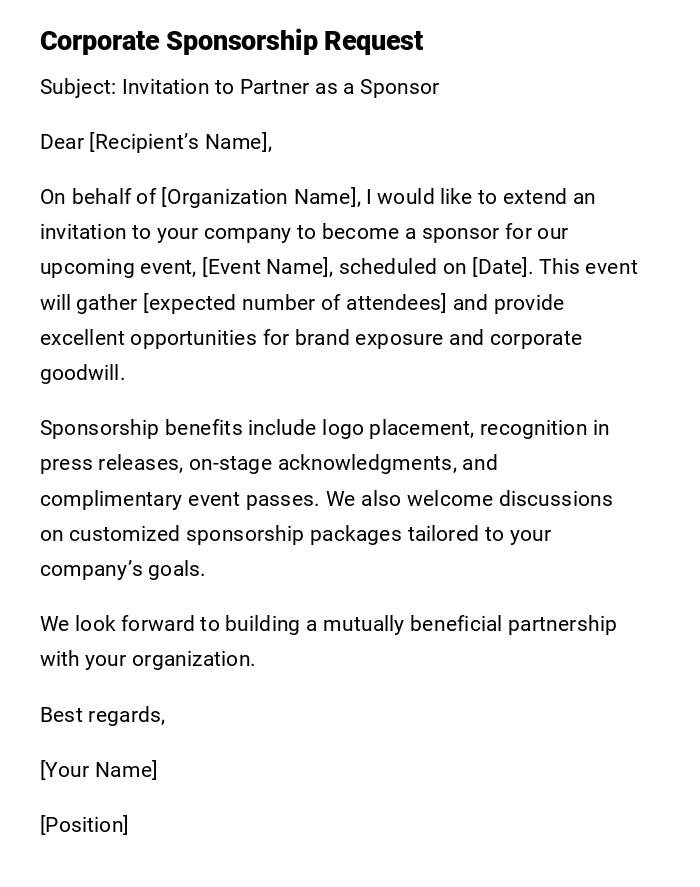Corporate Sponsorship Request Corporate Sponsorship Request
