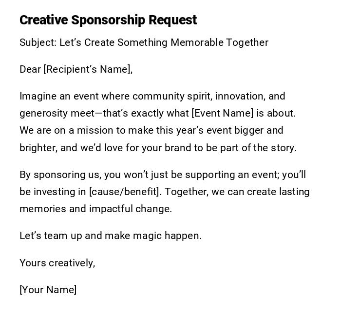 Creative Sponsorship Request Creative Sponsorship Request
