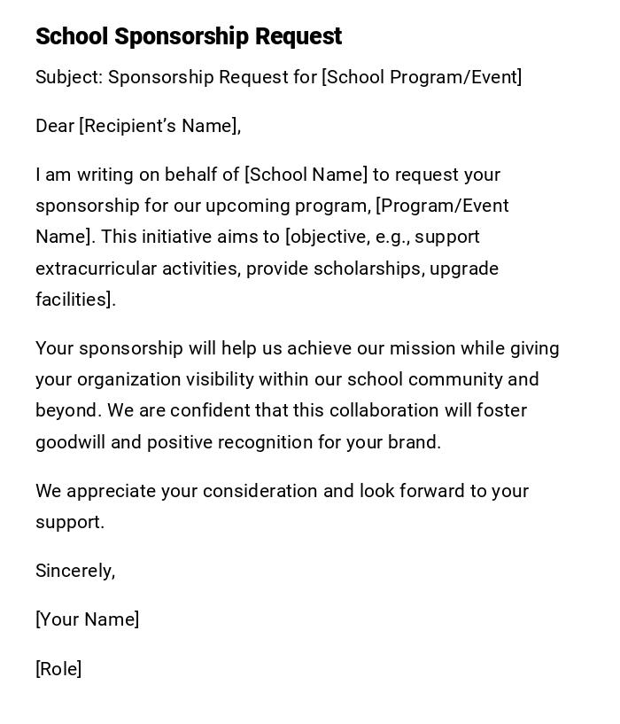 School Sponsorship Request School Sponsorship Request
