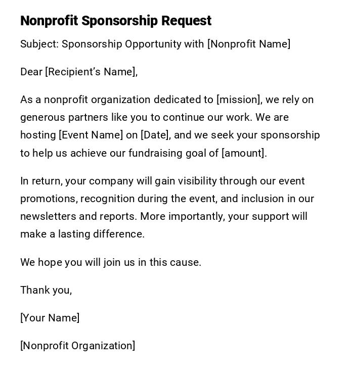 Nonprofit Sponsorship Request Nonprofit Sponsorship Request