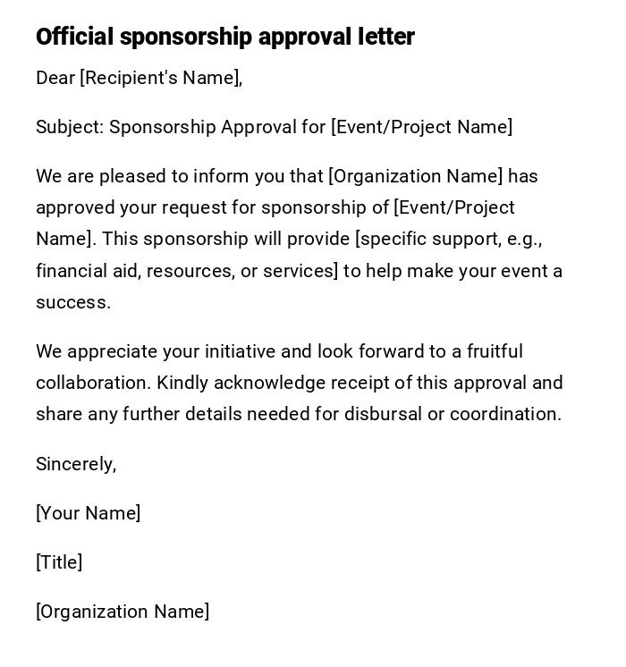 Official sponsorship approval letter