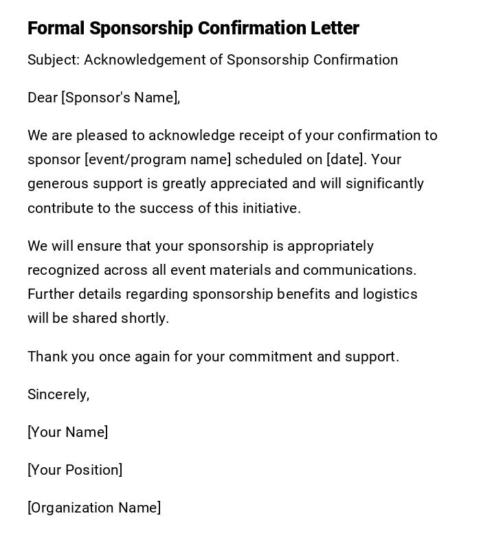 Formal Sponsorship Confirmation Letter