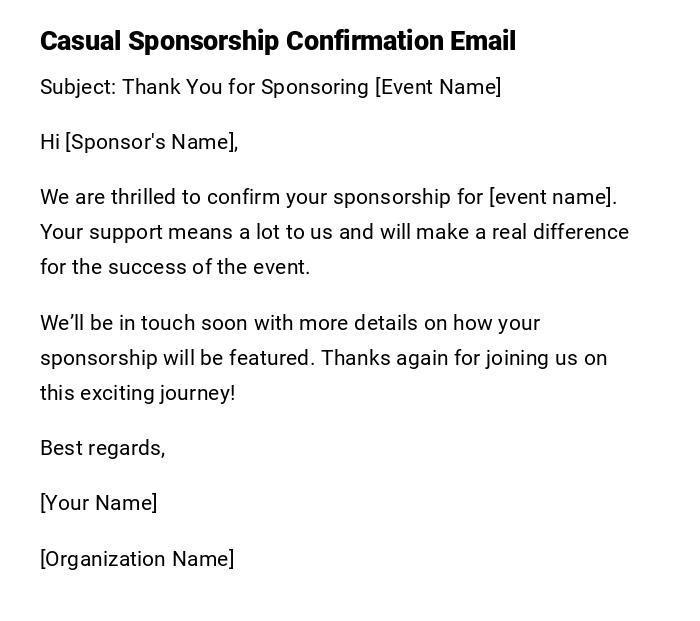 Casual Sponsorship Confirmation Email