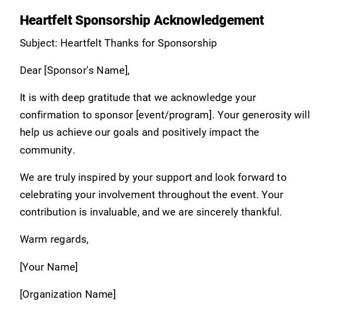 Heartfelt Sponsorship Acknowledgement