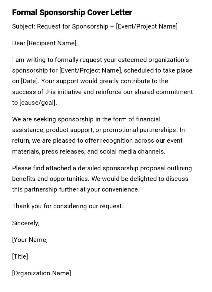 Formal Sponsorship Cover Letter Formal Sponsorship Cover Letter