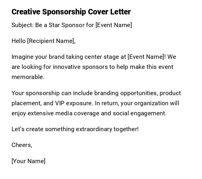 Creative Sponsorship Cover Letter Creative Sponsorship Cover Letter