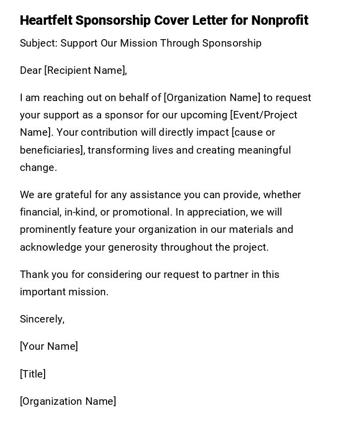 Heartfelt Sponsorship Cover Letter for Nonprofit Heartfelt Sponsorship Cover Letter for Nonprofit