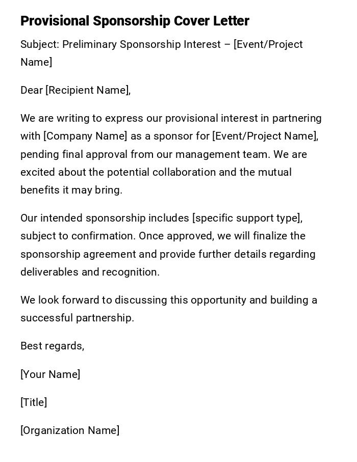 Provisional Sponsorship Cover Letter Provisional Sponsorship Cover Letter
