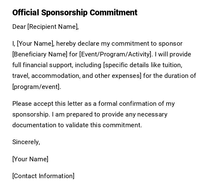 Official Sponsorship Commitment