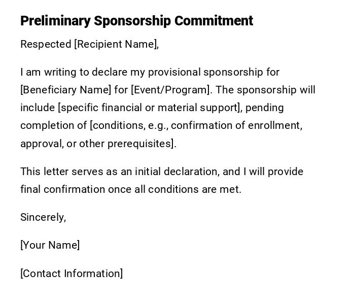 Preliminary Sponsorship Commitment