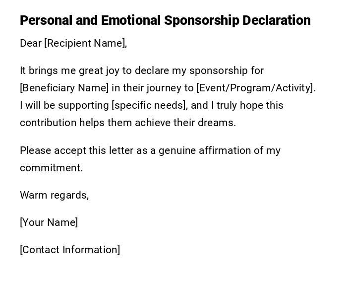 Personal and Emotional Sponsorship Declaration