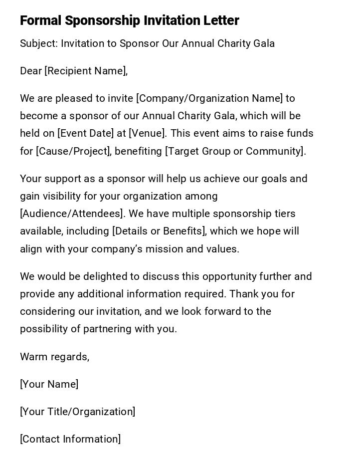 Formal Sponsorship Invitation Letter