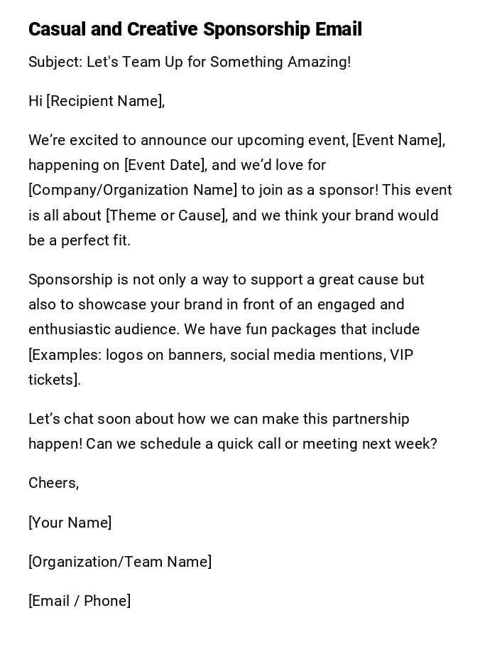 Casual and Creative Sponsorship Email