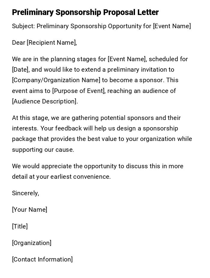 Preliminary Sponsorship Proposal Letter