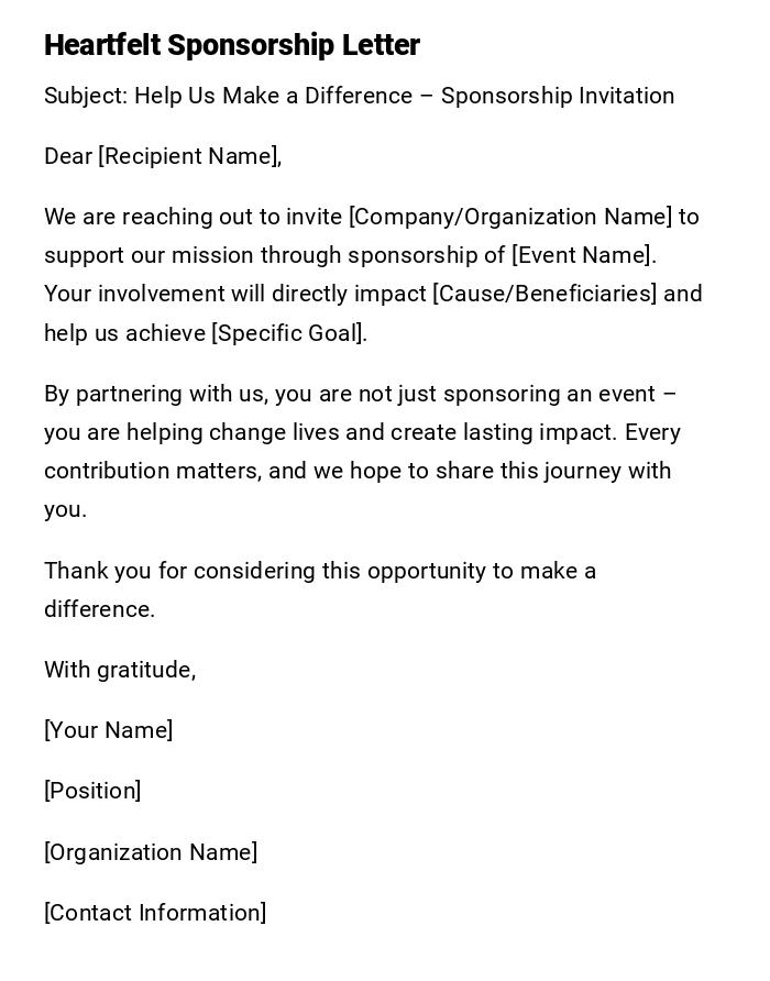 Heartfelt Sponsorship Letter