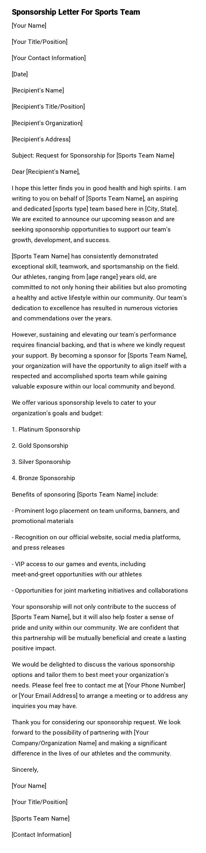 Sponsorship Letter For Sports Team