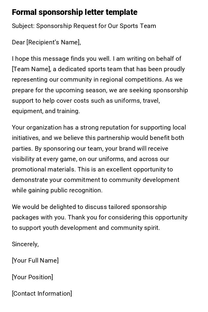 Formal sponsorship letter template Formal sponsorship letter template