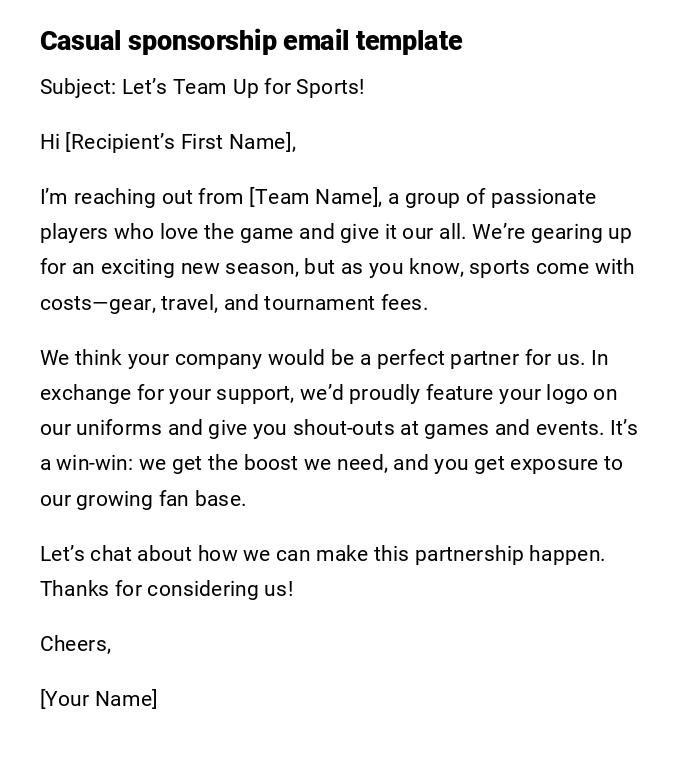 Casual sponsorship email template Casual sponsorship email template