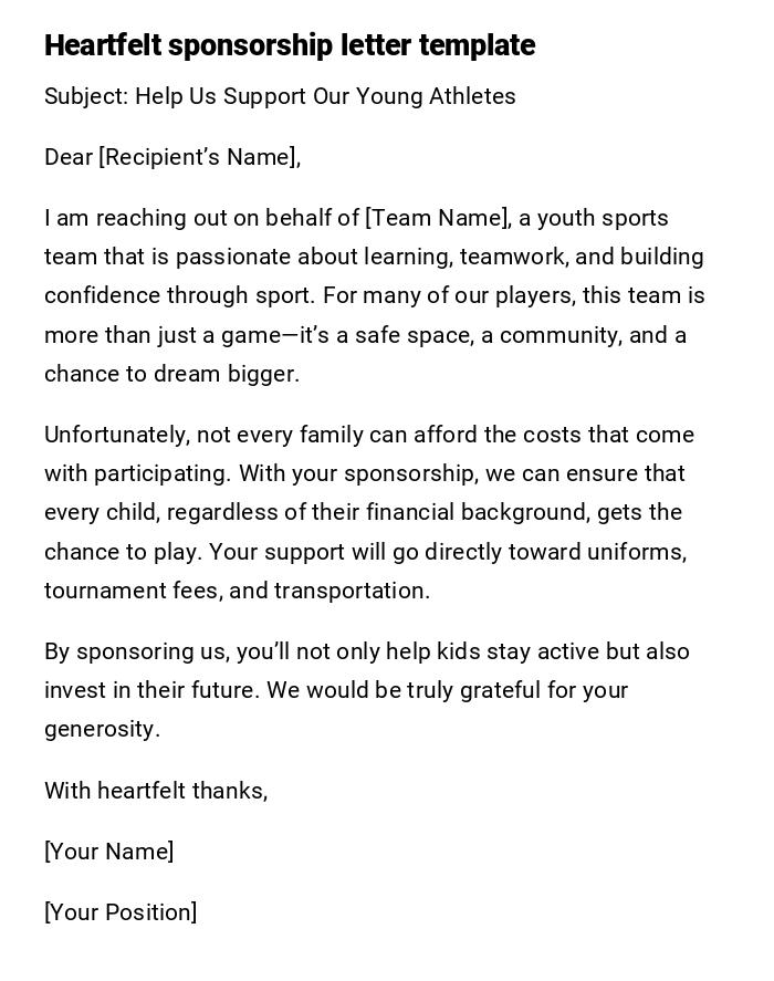 Heartfelt sponsorship letter template Heartfelt sponsorship letter template