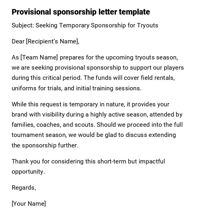 Provisional sponsorship letter template Provisional sponsorship letter template