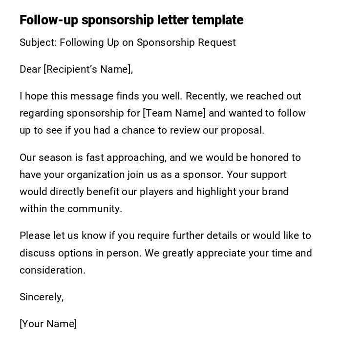 Follow-up sponsorship letter template Follow-up sponsorship letter template