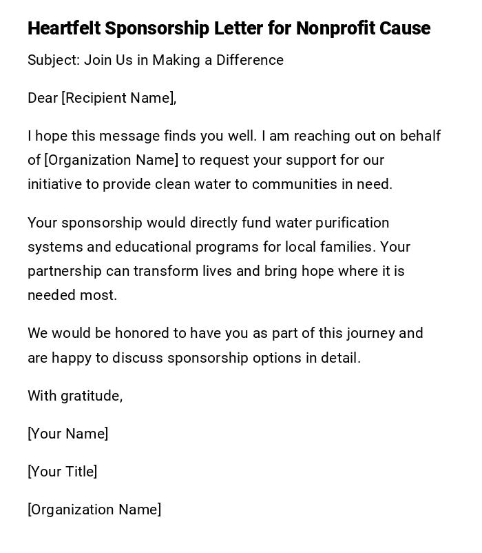 Heartfelt Sponsorship Letter for Nonprofit Cause Heartfelt Sponsorship Letter for Nonprofit Cause