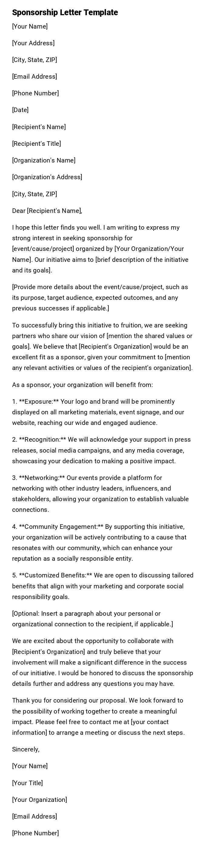 Sponsorship Letter Template Sponsorship Letter Template
