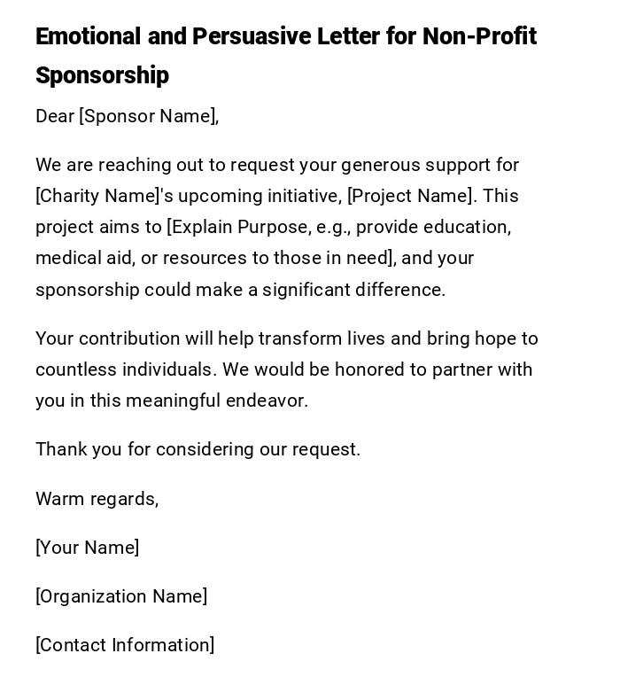Emotional and Persuasive Letter for Non-Profit Sponsorship Emotional and Persuasive Letter for Non-Profit Sponsorship