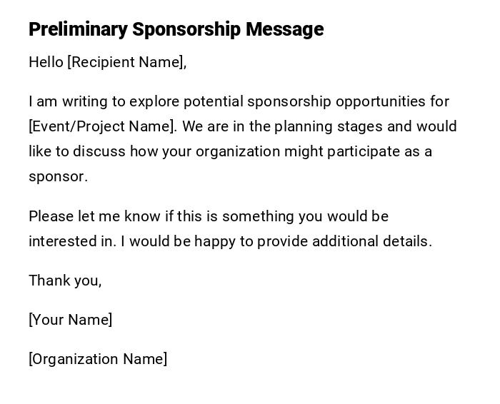 Preliminary Sponsorship Message Preliminary Sponsorship Message