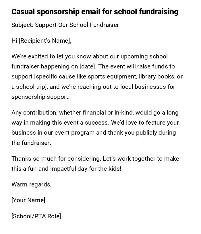 Casual sponsorship email for school fundraising Casual sponsorship email for school fundraising