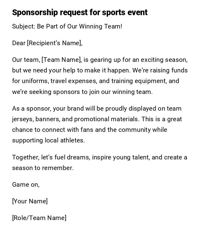 Sponsorship request for sports event Sponsorship request for sports event