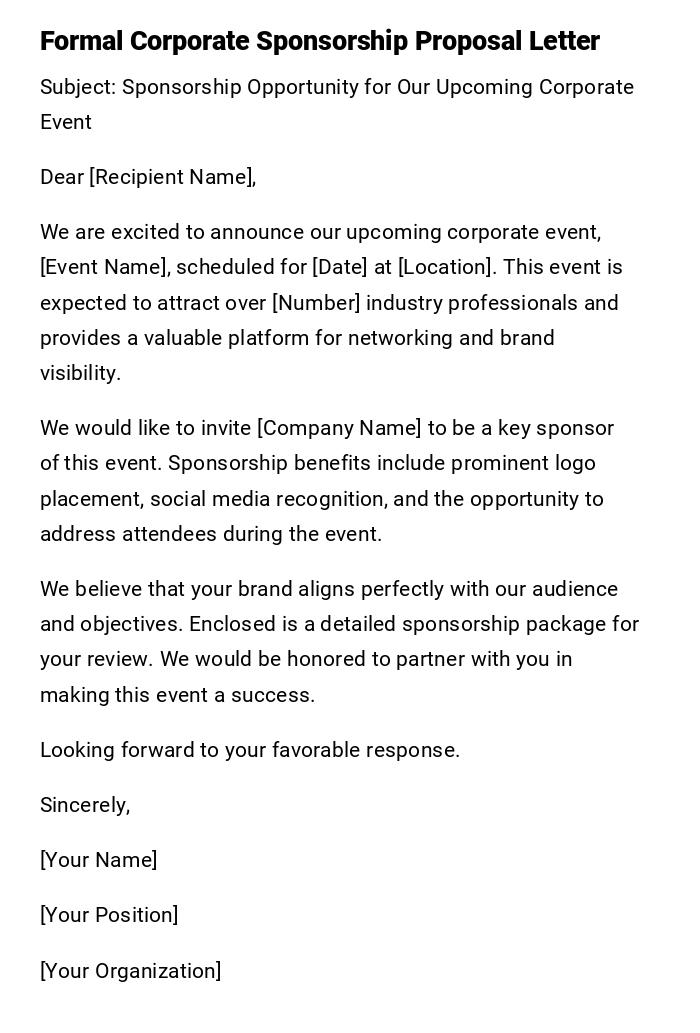 Formal Corporate Sponsorship Proposal Letter