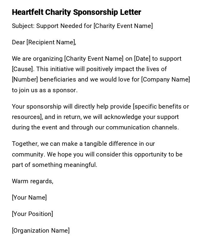 Heartfelt Charity Sponsorship Letter