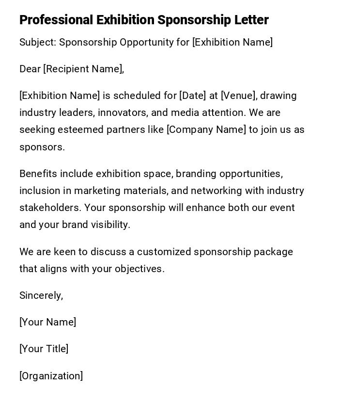 Professional Exhibition Sponsorship Letter