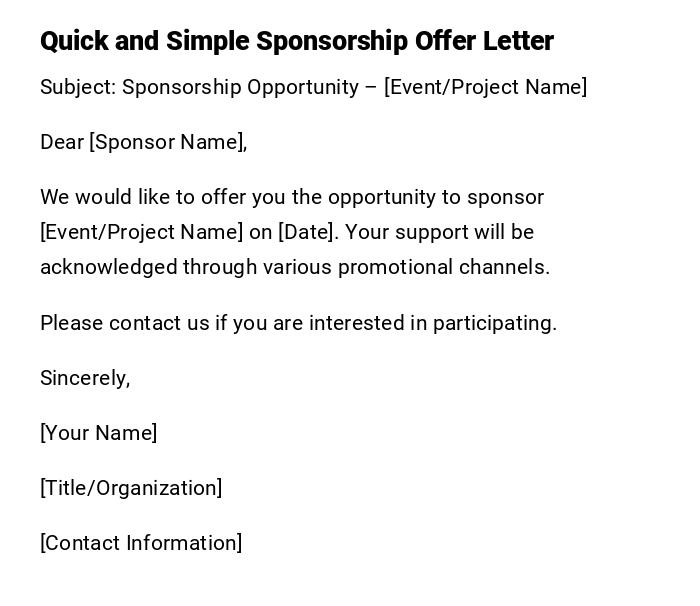 Quick and Simple Sponsorship Offer Letter Quick and Simple Sponsorship Offer Letter