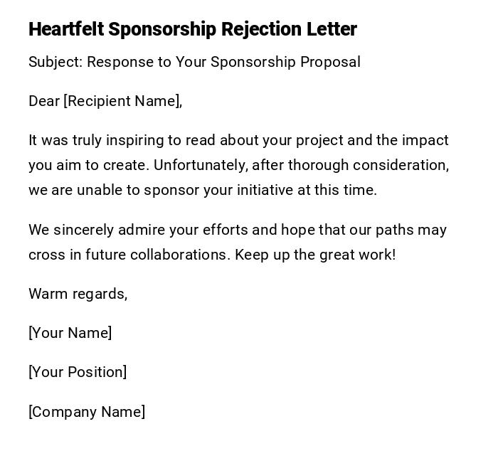 Heartfelt Sponsorship Rejection Letter Heartfelt Sponsorship Rejection Letter