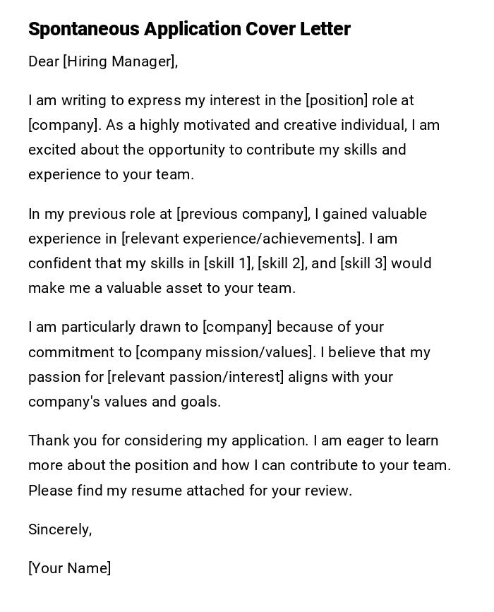 Spontaneous Application Cover Letter