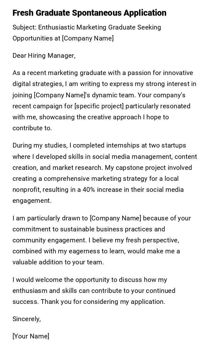 Fresh Graduate Spontaneous Application Fresh Graduate Spontaneous Application