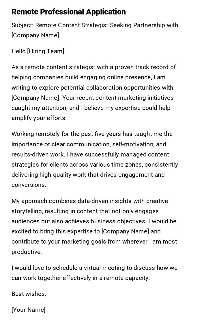 Remote Professional Application Remote Professional Application