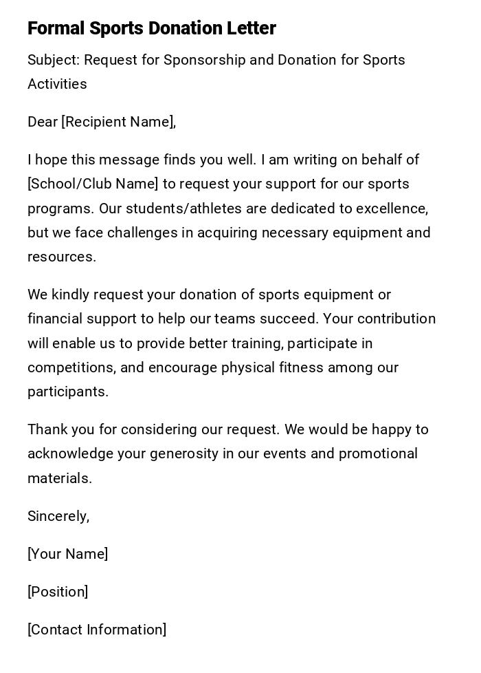 Formal Sports Donation Letter Formal Sports Donation Letter