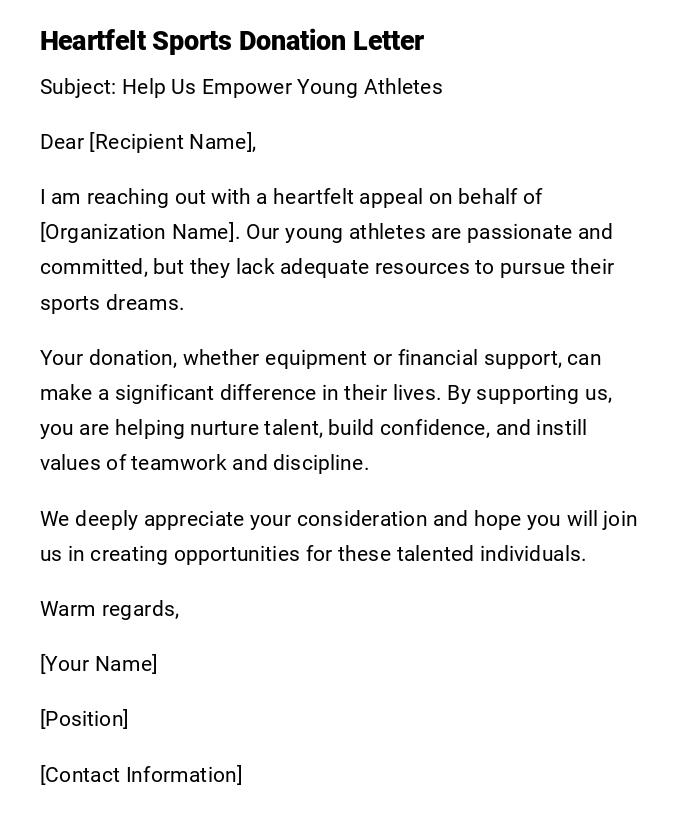 Heartfelt Sports Donation Letter Heartfelt Sports Donation Letter