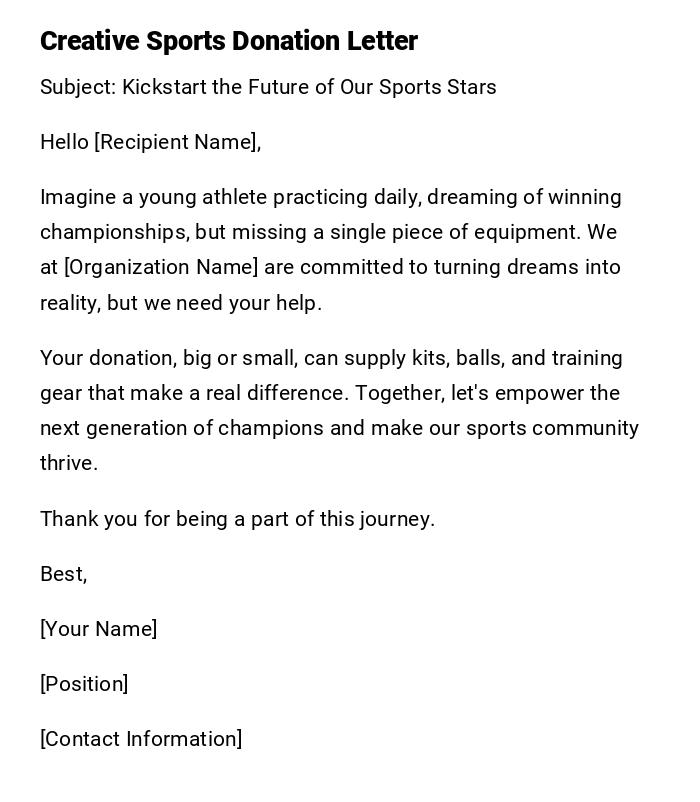 Creative Sports Donation Letter Creative Sports Donation Letter