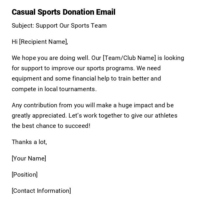 Casual Sports Donation Email Casual Sports Donation Email